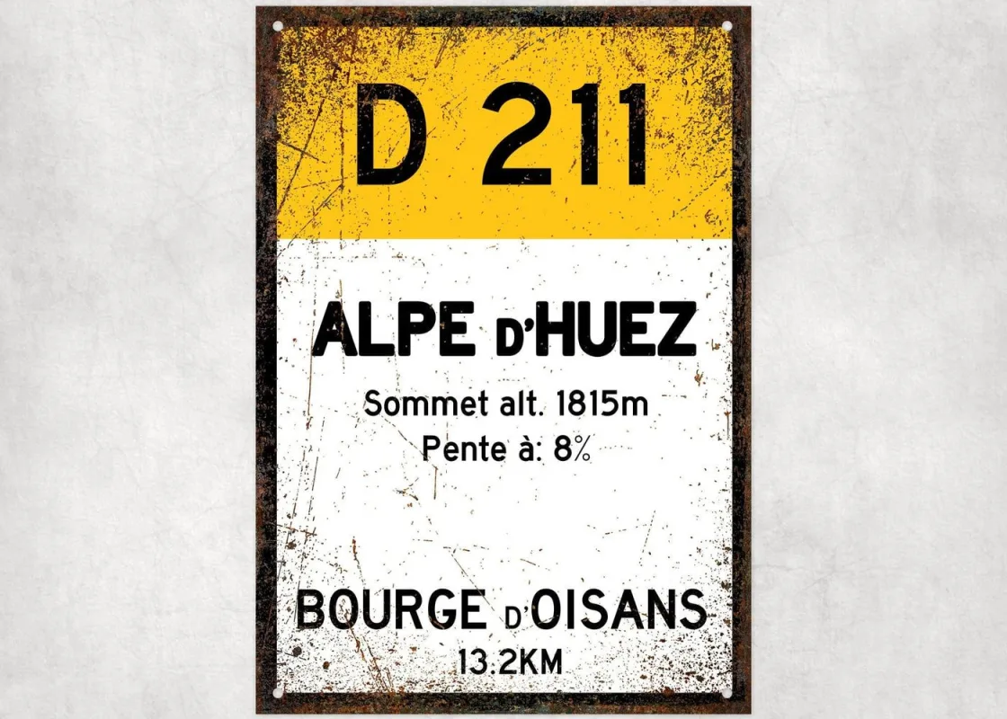 A Quirky Gift Co Alpe d'Huez D211 Tour de France route sign.